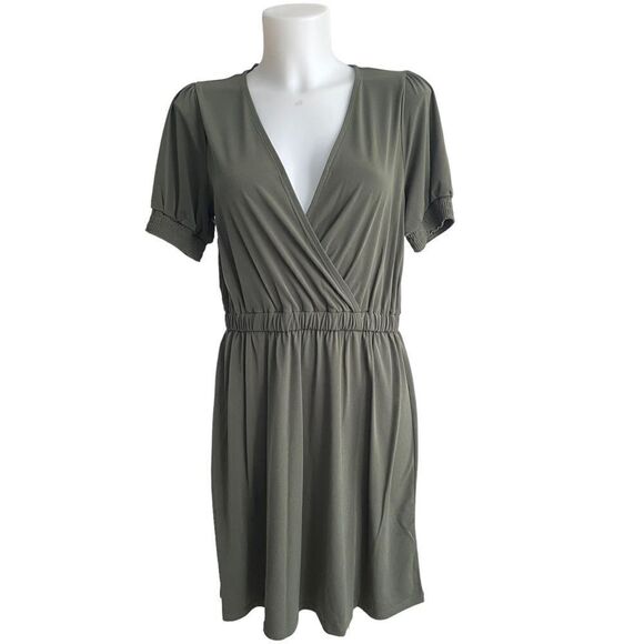 MICHAEL KORS olive green surplice fit & flare shift casual dress size small NEW - Picture 1 of 11